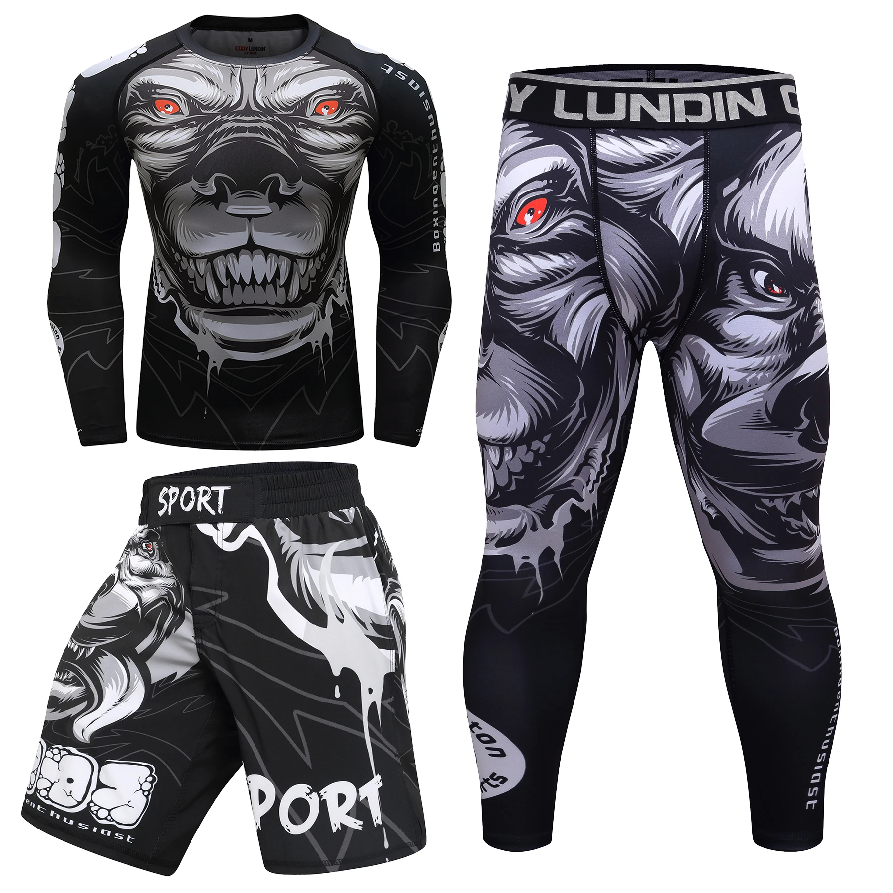 Men Sport MMA Rashguard Jiu Jitsu T-shirts Jerseys+Pants Fitness T Shirt BJJ Boxing Set Gym Fightwear 3d Printing Sportswear