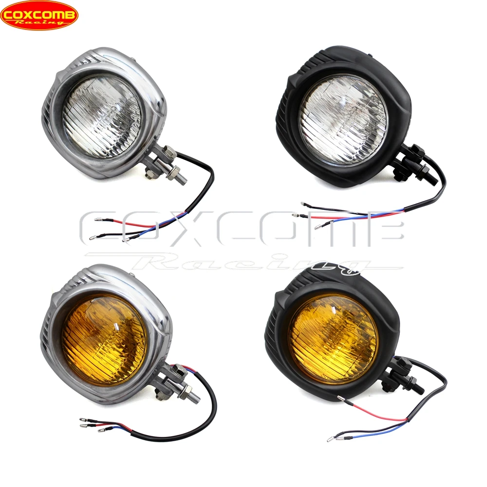 Amber Lens Motorcycle Front Head Light Vintage Electroline Sealed Headlamp For Honda Harley Suzuki Yamaha Chopper Bobber Custom