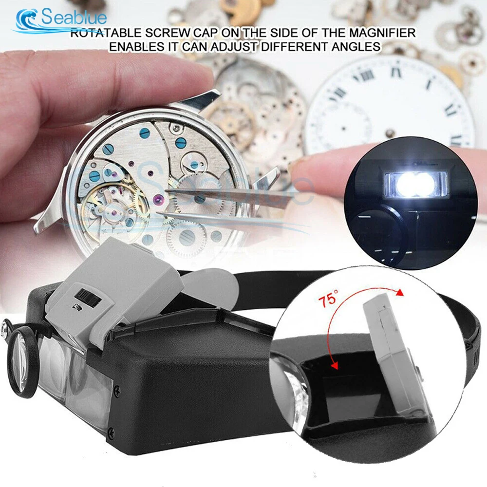 Headband Magnifying Reading Optical Glasses with Light for Close Work Rechargeable Magnifier Repairing LED Jewelers Visor