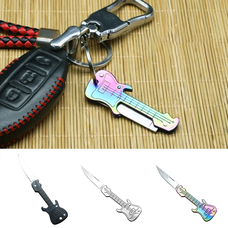 Mini Guitar Knife Pocket Knife Stainless Steel Folding Knife Home Daily Self-Defense Pocket Portable Fruit Knife Christmas Gift