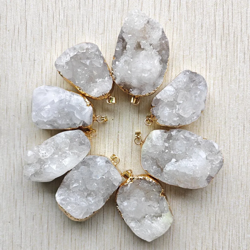 Fashion natural crystal  gold color side Irregular shape pendants for necklaces jewelry making 8pcs/lot Wholesale fast shipping