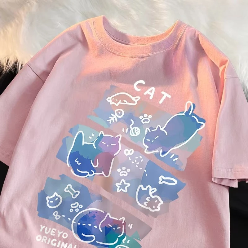 

Забавные озорные футболки с принтом кота в японском стиле, мужские и женские модные футболки, дышащие летние футболки, хлопковая свободная футболка, одежда