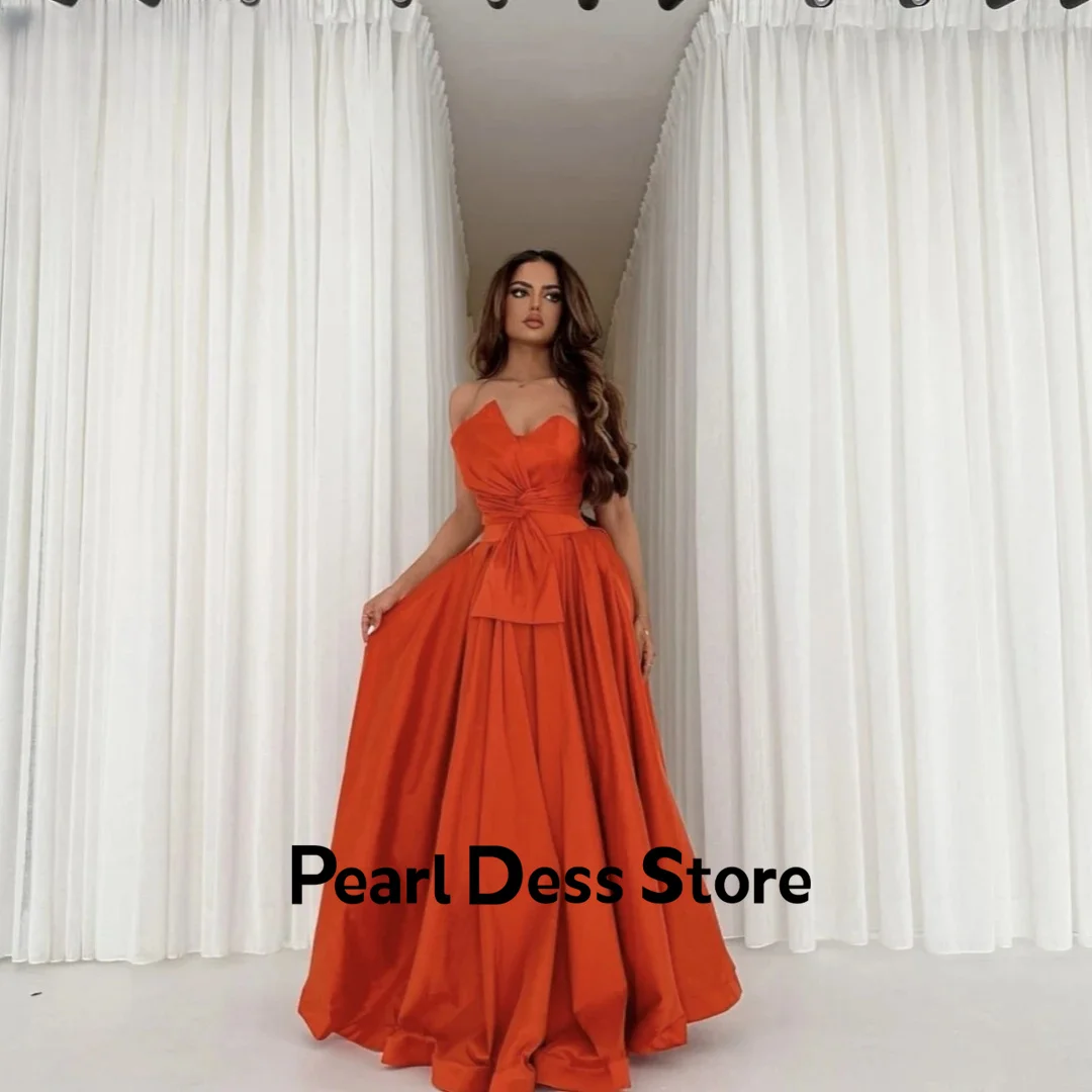 

2024 Deep Orange Women's Shoulderless Pleated A-shaped Evening Dress