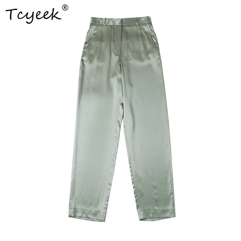 Tcyeek 95% Maulbeere Echte Seide Hosen Frauen Kleidung Neue Sommer Casual Harem Hosen Dünne Büro Lange Hosen Damen 2023 B36764QC