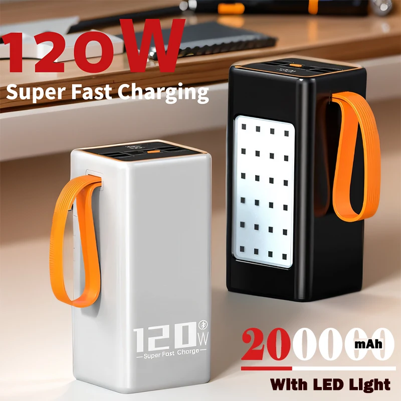 New 120W Super Fast Charging 200000mAh Power Bank For Iphone Xiaomi Laptop LED Light Powerbank Portable External Battery Charger