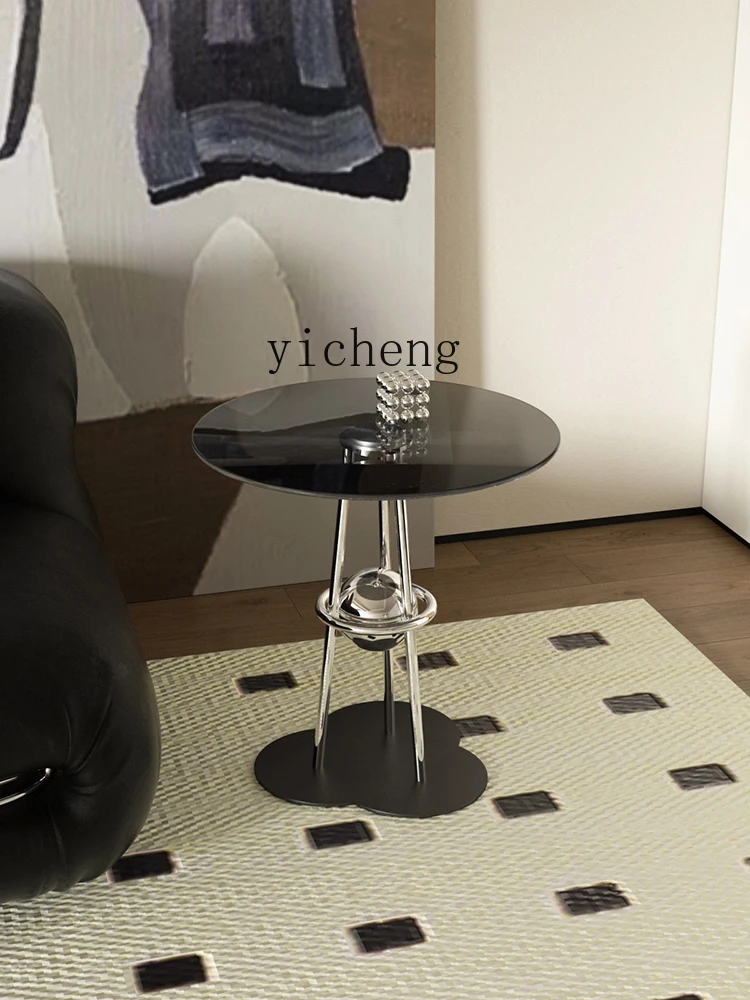 Zc Stainless Steel Glass Living Room Sofa Corner Table Small Coffee Table Creative High Sense Bedroom Bedside Table