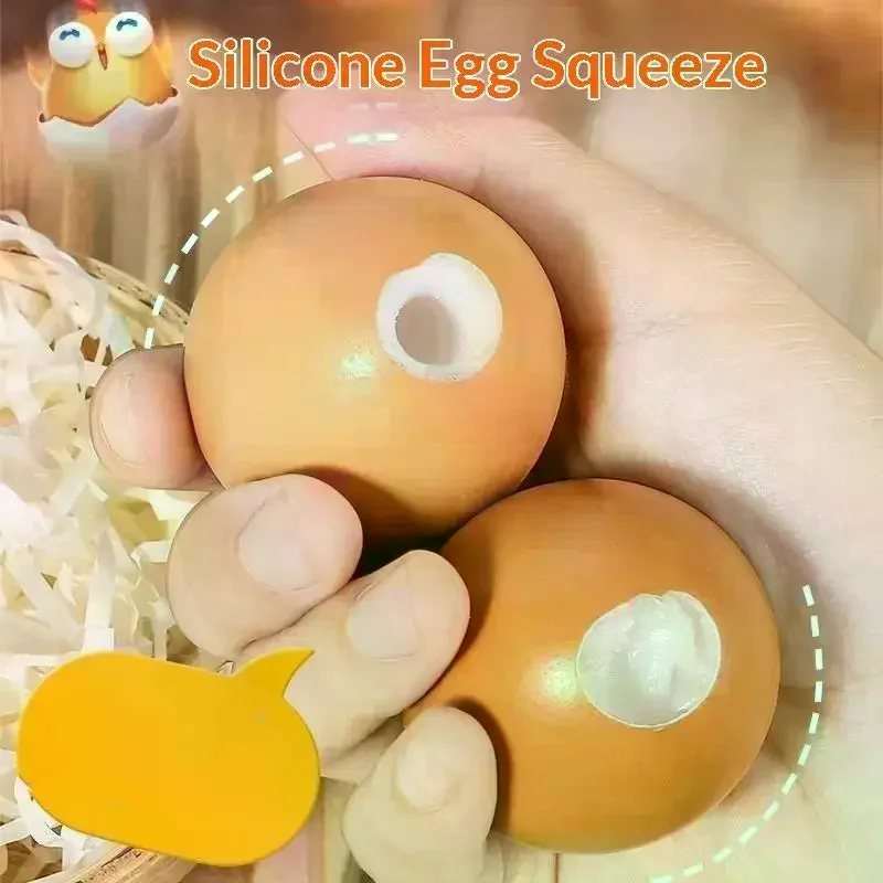 1Pcs Crack Egg Fidget Toys Realistic Silicone Egg Squeeze Toy Soft Thick Sensory Stress Relief Anti-Anxiety Fidget Ball Toy