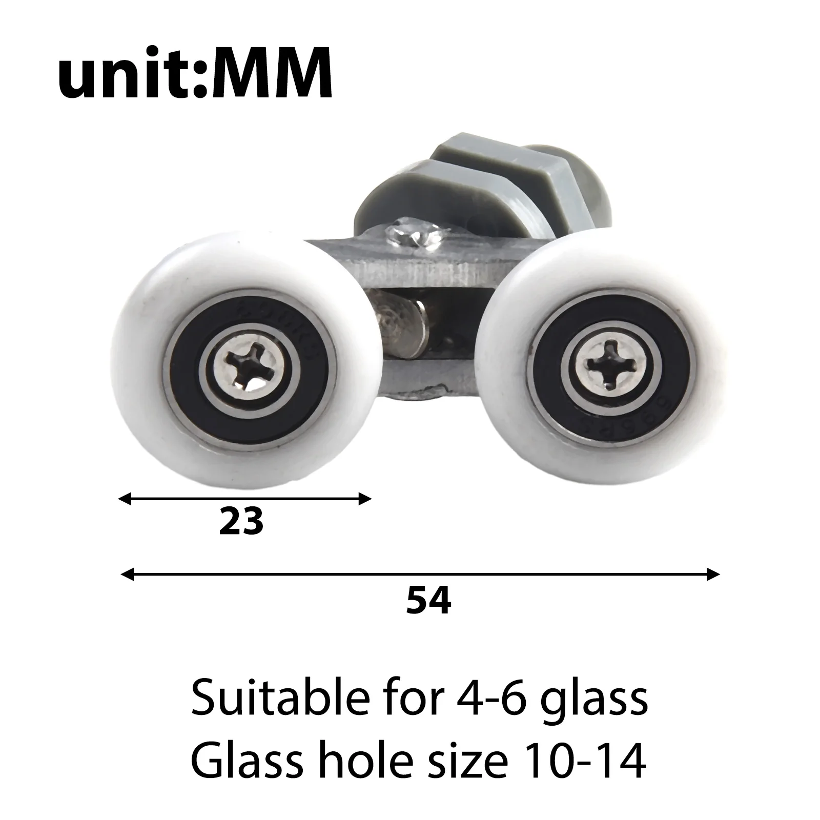 Twin Shower Rollers for Sliding Glass Enclosures with 5mm Wide Wheels Compatible with 4-6mm Glass Thickness  Twin