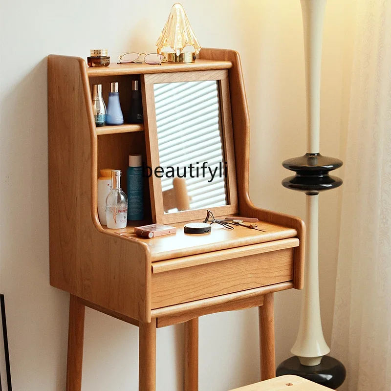 Nordic cherry wood dresser solid wood makeup table bedroom log bedside cabinet3286