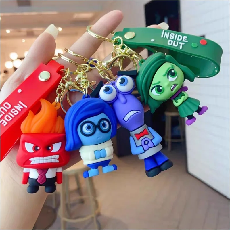 Disney Inside Out Keychains Cartoon Joy Sadness Anger Disgust Fear Action Figures Dolls Key Rings Kawaii Bags Pendants Kids Toys