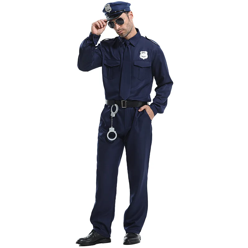 Herren Polizisten-Kostüm, dunkelblaue Polizeiuniform, Halloween-Kostüm für Erwachsene, Cosplay, Polizisten-Bühnenauftritt, Polizistenkleidung – Detail 6