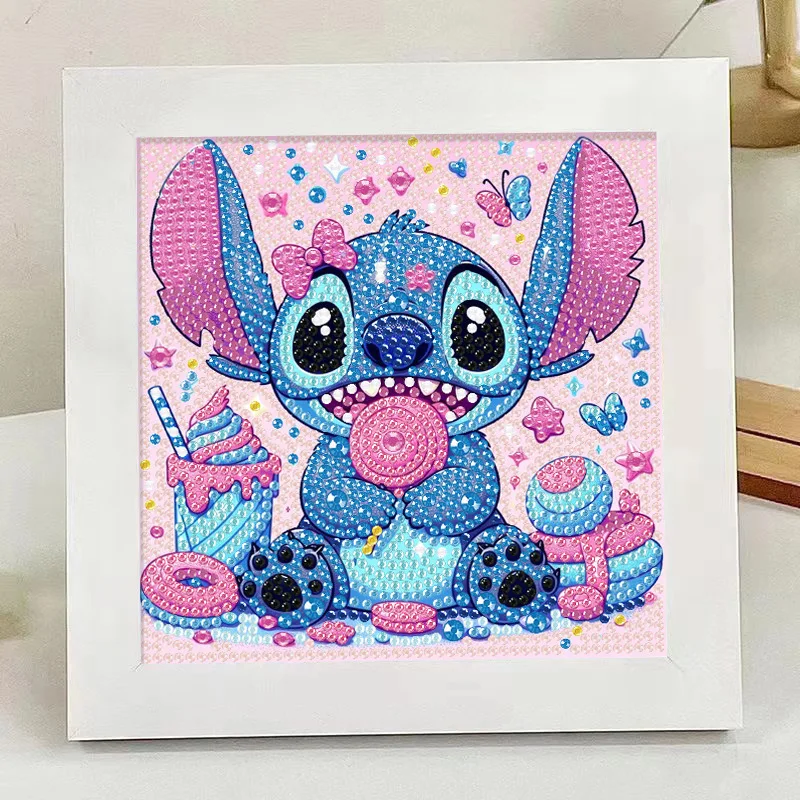 17x17cm With White Frame 5D Full Round Drill Diamond Painting Kit Cute Big Ears Blue Alien Pet Donut Swim Ring Ice Cream Summer view 4