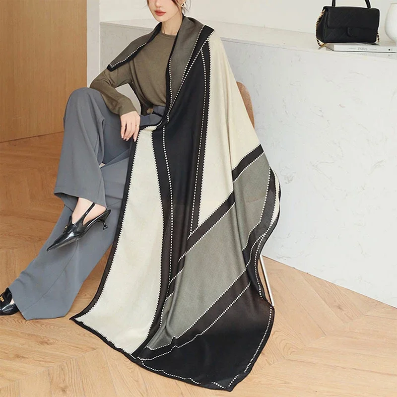 

Fashion Printed Stripe Geometry Shawl Cotton Viscose Scarf Women Outdoor Sunscreen Muffler Hijab 182*83cm