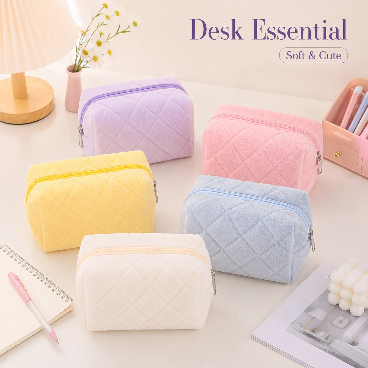 1PC Simple Pillow-Shaped Quilted Pencil Case, Solid Color Stationery Pouch, Portable and Stylish for Students, A Gift for Friend