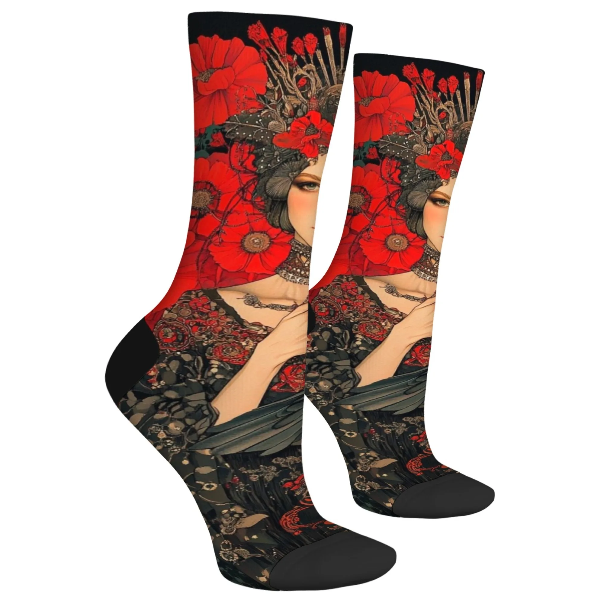 زوج واحد من الجوارب منتصف الساق للجنسين، نمط فني آلهة قديمة، نمط أزياء الشارع، جوارب سعيدة مبتكرة، لوح تزلج #5