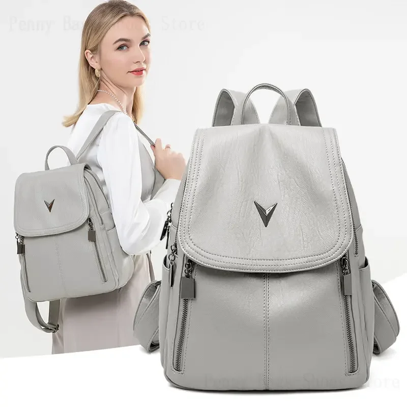 Backpack Women's Backpack Laptop Backpack New Versatile Soft Leather Large Capacity Bag Leisure Bag Travel Bag