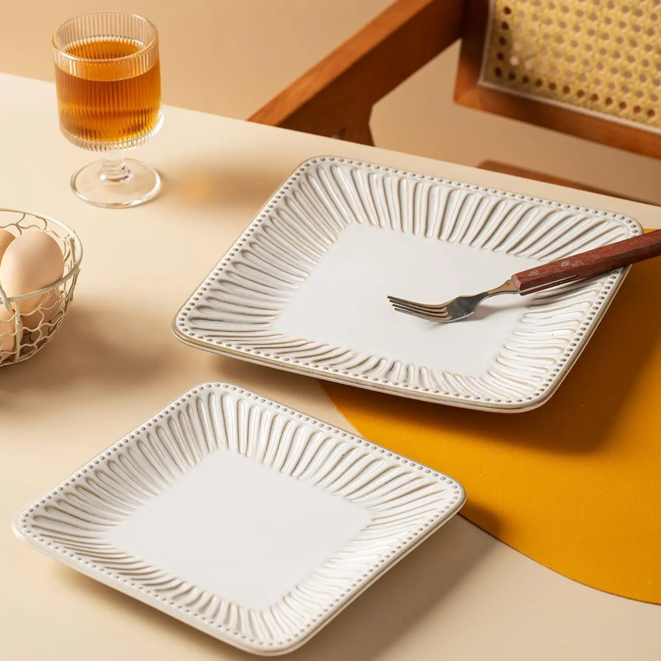 DSA white striped simple and elegant kiln-changed ceramic dinner plate, modern square ceramic beef steak soup plate