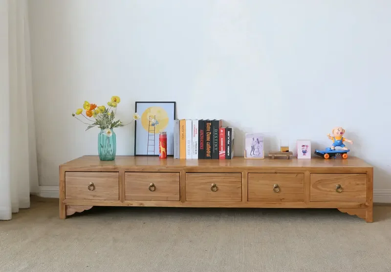 Y1 TV cabinet All solid wood low bookshelf Floor shelf Simple lattice storage bay window cabinet