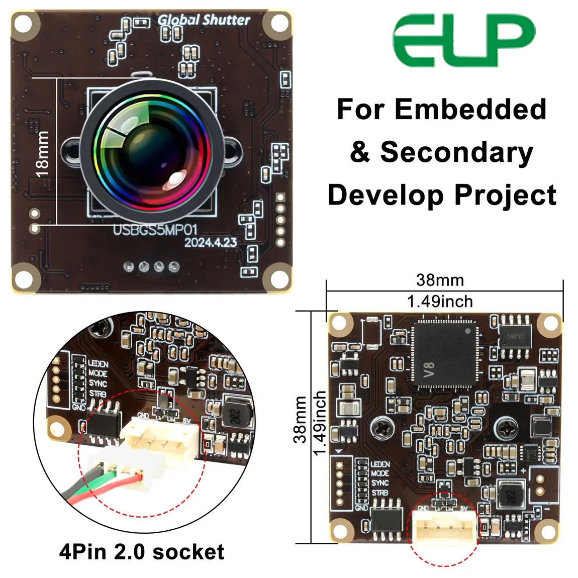 ELP 5MP Global Shutter USB Camera Module Wide Angle 120degree 1080P 50fps 60fps High Speed camera for Montion Capture