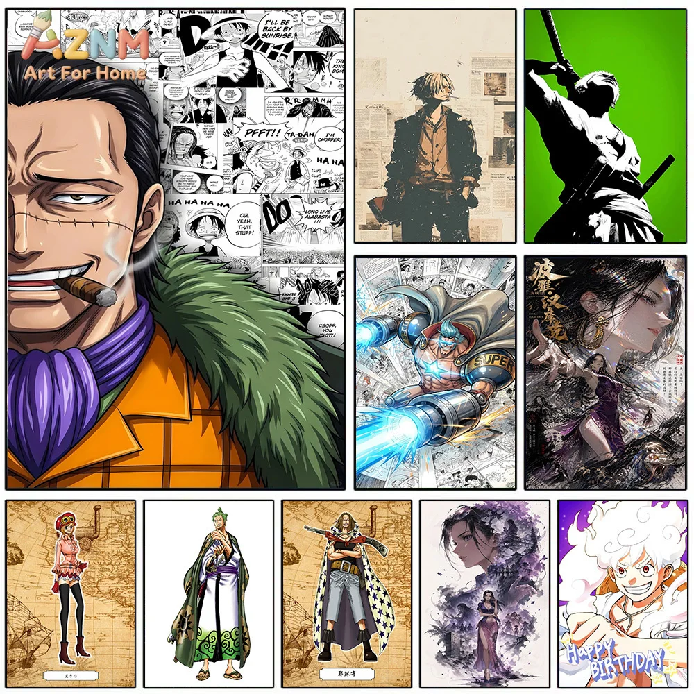 AZNM One Piece Crocodile Sanji Zoro Franky Hancock Nika Luffy Anime Manga Spliced Canvas Wall Art Unframed Canvas Print For Bedr