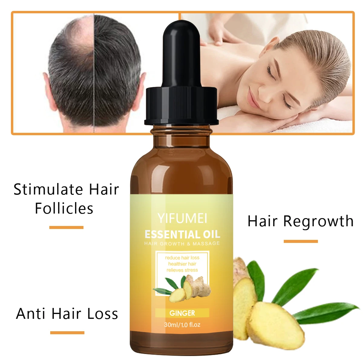 

Essential Oil for Hair Ginger Growth Moisturizing Damaged Dry Repair Anti Hair Loss Scalp Treatment for Women Men Ginger Oil