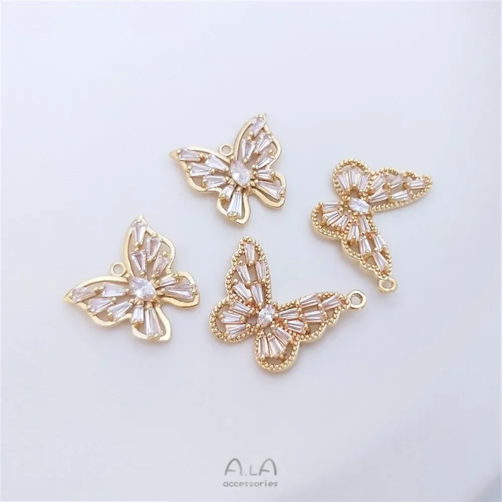 

14K Gold Plated Butterfly inlaid zircon pendant DIY earrings necklace clavicle chain pendant earrings accessories