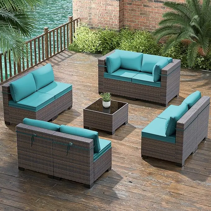 

9 Pieces Patio Furniture Set Outdoor Sectional Wicker Furniture All-Weather PE Rattan Patio Conversation Sets