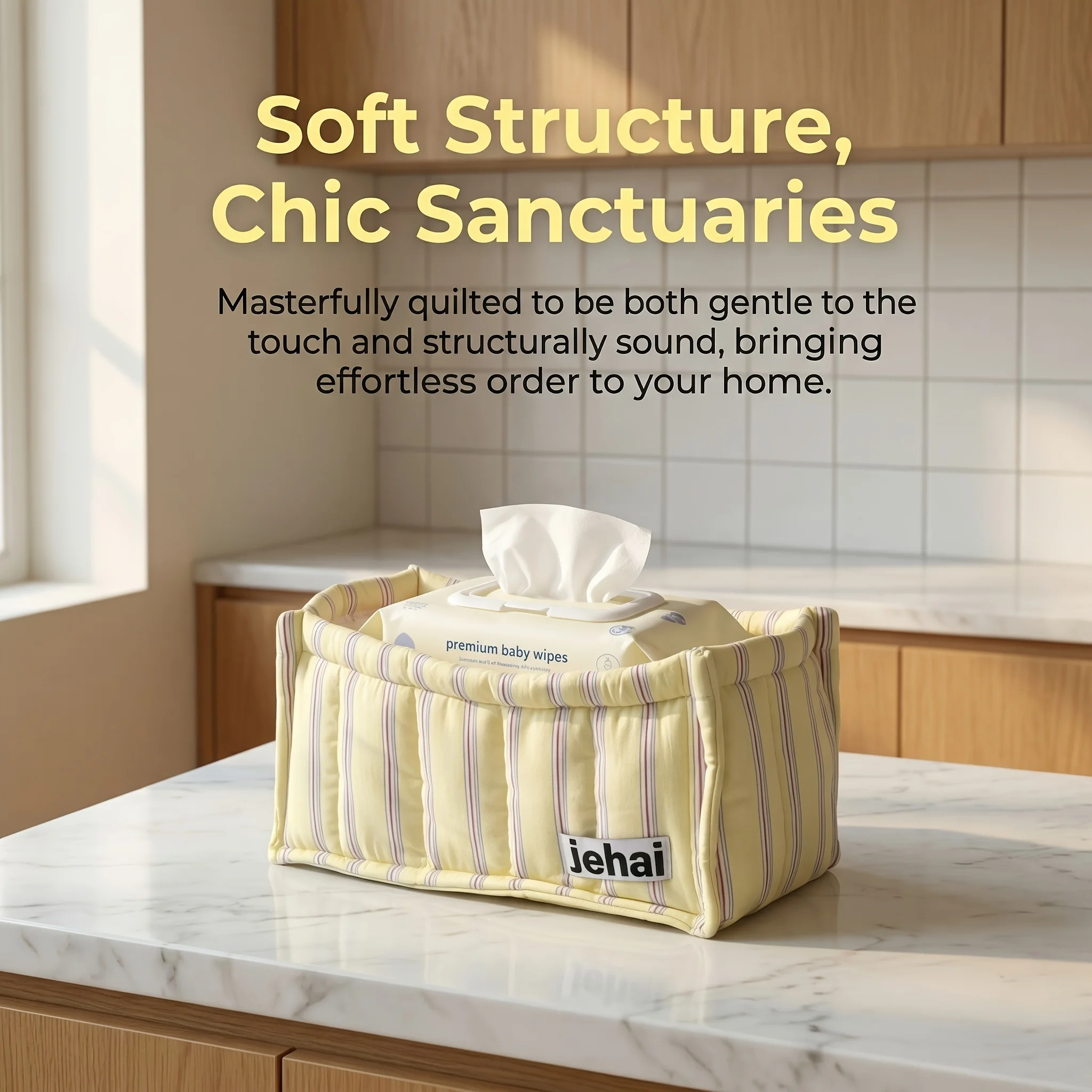Fabric Striped Quilted Foldable Storage Basket Multipurpose Organizer For Cosmetic Tissues Sundries Perfect For Kitchen Bathroom