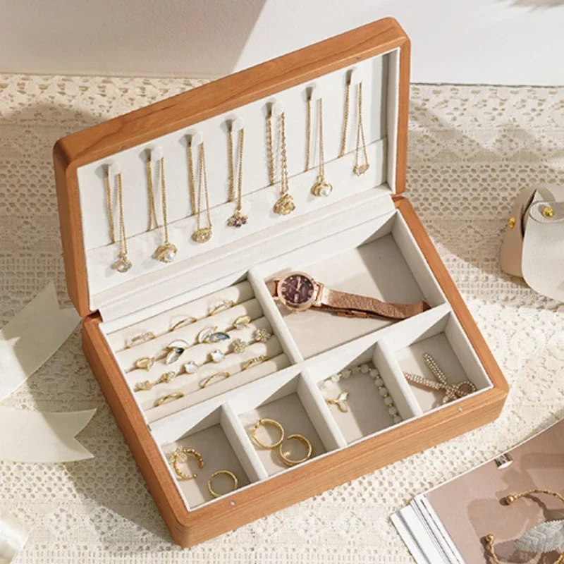 Solid Wood Jewelry Box Organizer Necklace Storage Boxes Bracelets Display Ring Holder Watch Tray Jewelry Accessories Stand Gift