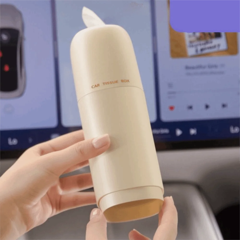Refillable Car Tissues Cylinder Tissue Dispenser Space-saving Round Tube Tissue Container Cup Holder Luxury Compact Tissues Box