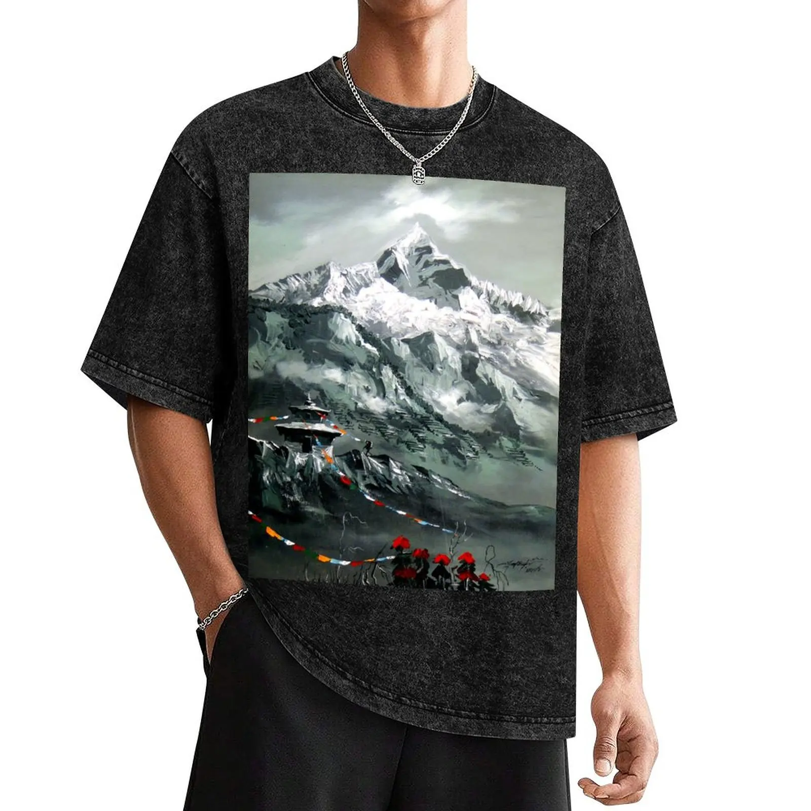 Panoramic View Of Mountain Everest T-Shirt anime figures cheap stuff man t shirt mens t shirts top quality