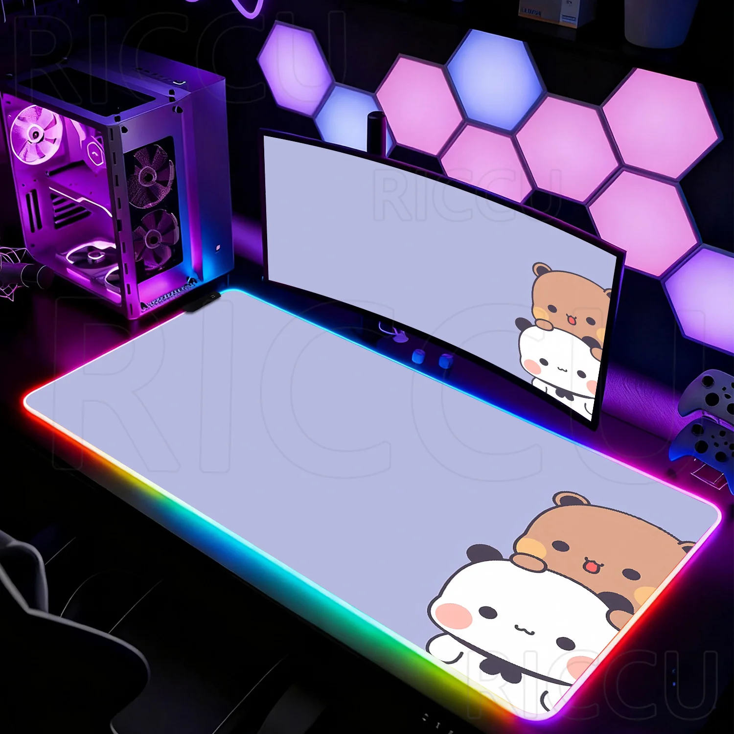 

Большой игровой коврик для мыши LED HD Anime XXL с изображением мультяшных персонажей Bubu Dudu Kawaii, милый коврик для стола, компьютерные аксессуары, большой офисный RGB-коврик для мыши