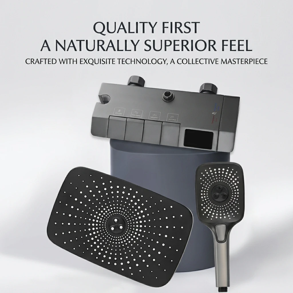 シャワーセット、高級バスルーム壁掛けスマートホワイトグレーピ - Shower Head Rain のレビューと価格