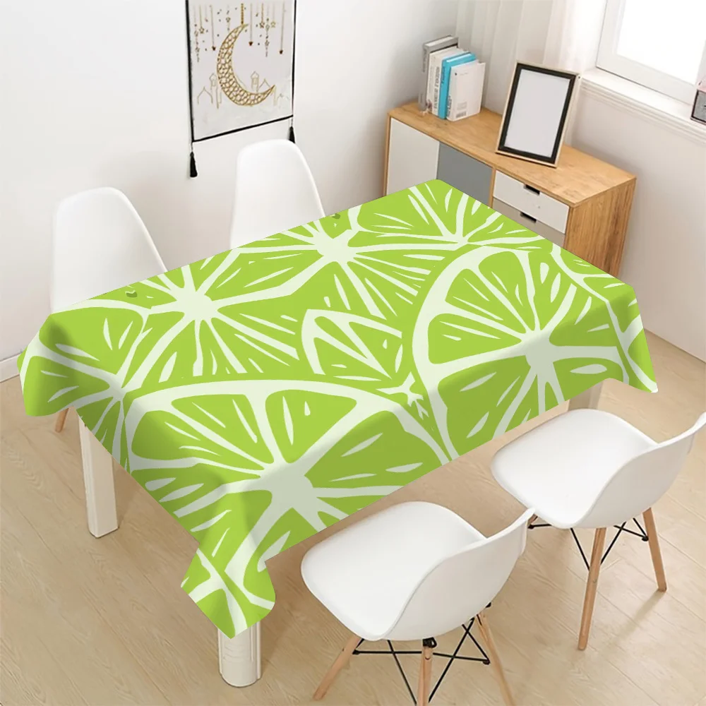 Vibrant Green Lime Slice Pattern Waterproof Tablecloth for Dining Room Kitchen Countertop Home Decor
