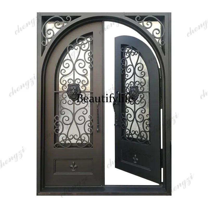 Y136  Customization Home Base Common Design Bulletproof Main Entry Gate Cast Iron Door With Arched Top