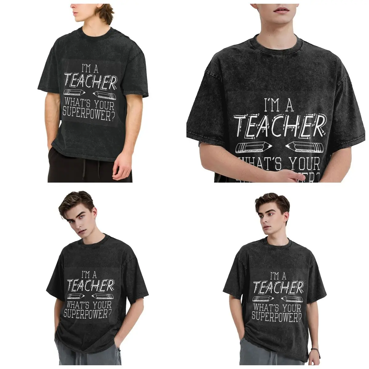 I'm A Teacher, What's Your Superpower Hip Hop Short Sleeve T-Shirts Washed Tops Tees Streetwear T Shirt Harajuku for Men woman