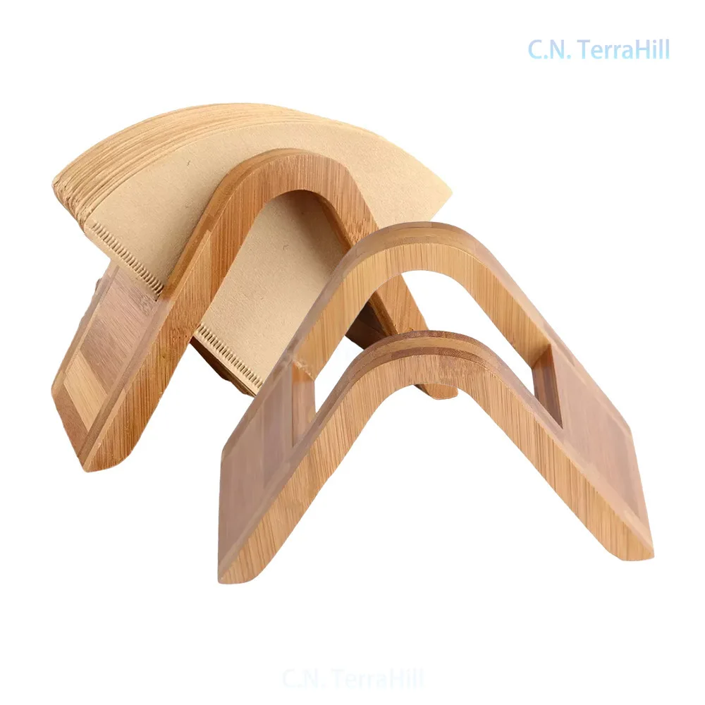 Wooden Coffee Filter Holder Stand, Solid Wood Drip Coffee Filter Paper Storage Rack Organizer for Kitchen Counter