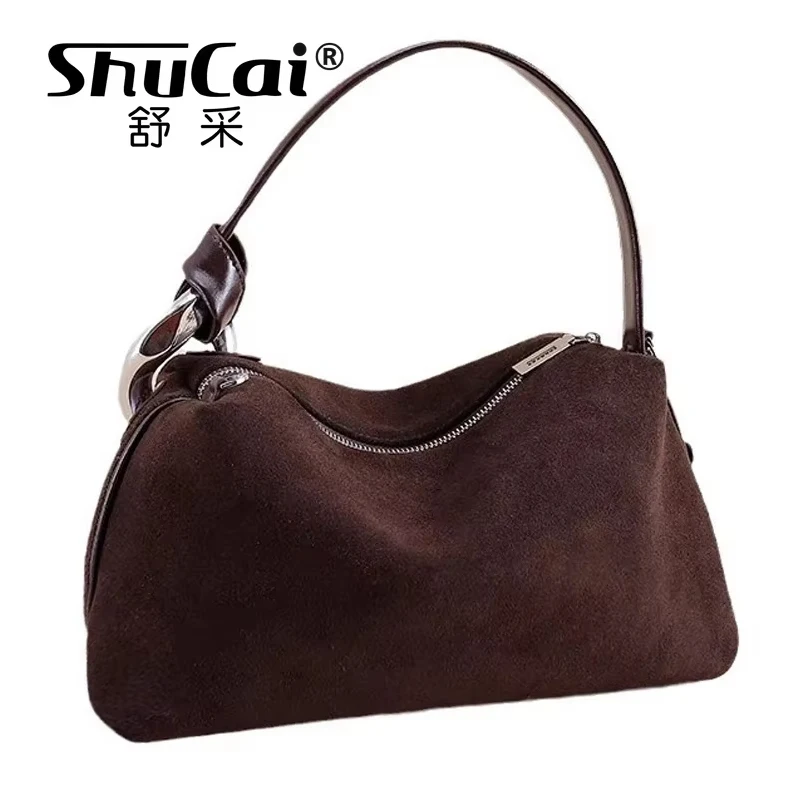 Women's Matte Suede Leather Pillow High Quality Brown Coffee Handbag Luxury Designer Brand Female Shoulder Crossbody Bag New Red