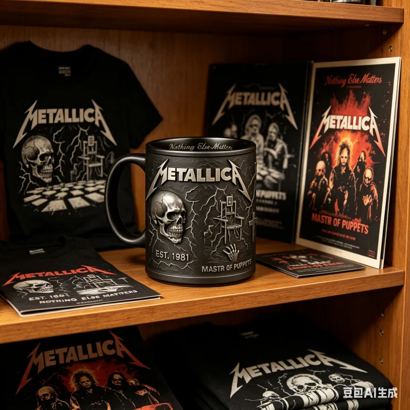 

Metallica rock and roll dark skeleton chain mug, personalized retro black ceramic water cup coffee cup