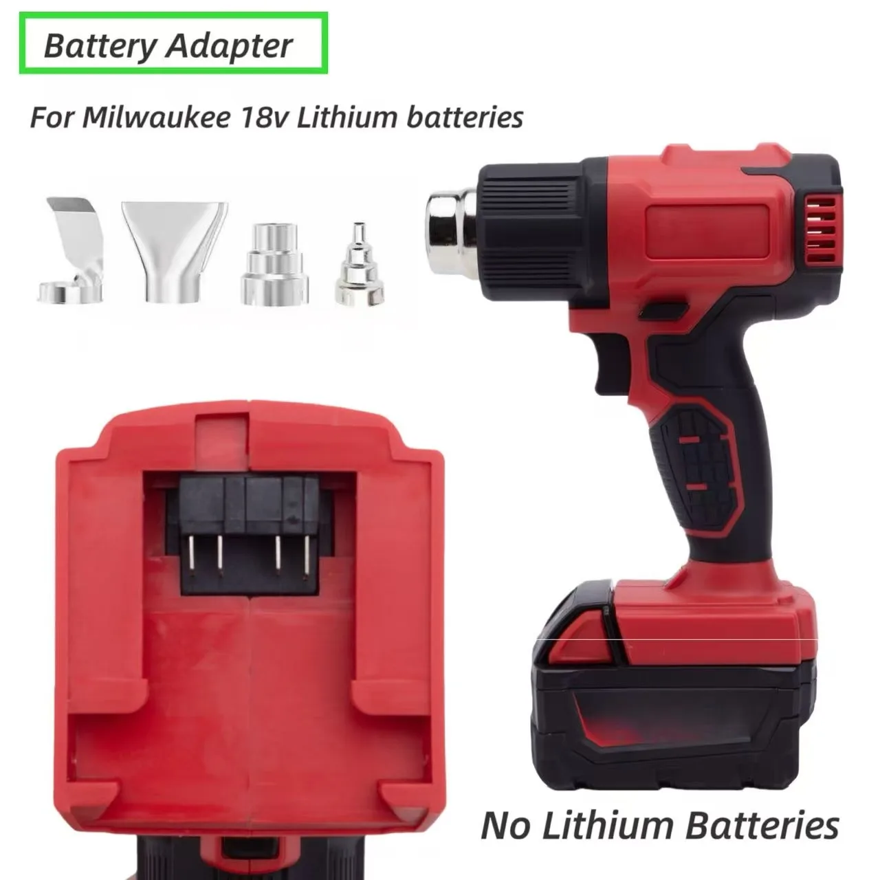 

Heat Gun Hot Air Gun For Milwaukee 18V Battery Electric Dryer Resin Cordless 360W Hot Air Gun Kit 4× Nozzles((No Battery)