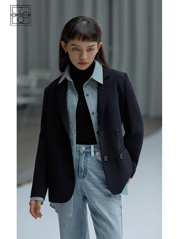 ZIQIAO Japanese Newly Autumn Blazer Women Casual Loose Suit Women Clothing Black Blazer White Blazers Jacket Women Coat