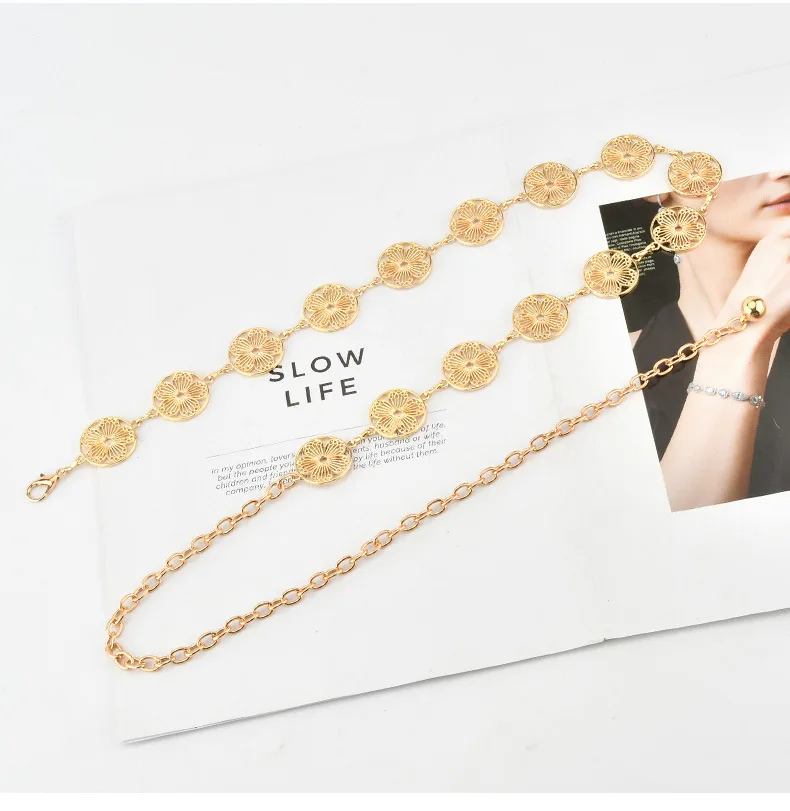 Hollowed-out Flower Waist Chain Women's Accessory Dress High-end Metal Waist Belt Versatile Waist-cinching Accessor