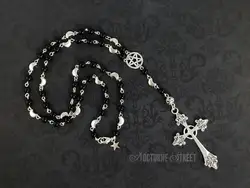 Gothic Rosary Necklace - Gothic Prayer Beads, Pentagram Necklace, Beaded Trad Goth Necklace, Gothic Cross Necklace