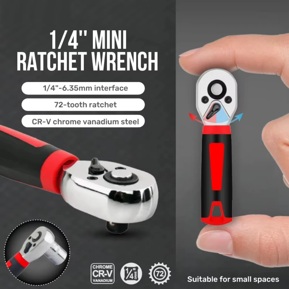 1/4 Ratchet Double Head Fast Ratchet Wrench Double-Ended Mini Socket Wrench Set Bicycle Workshop Tool Hand Tools