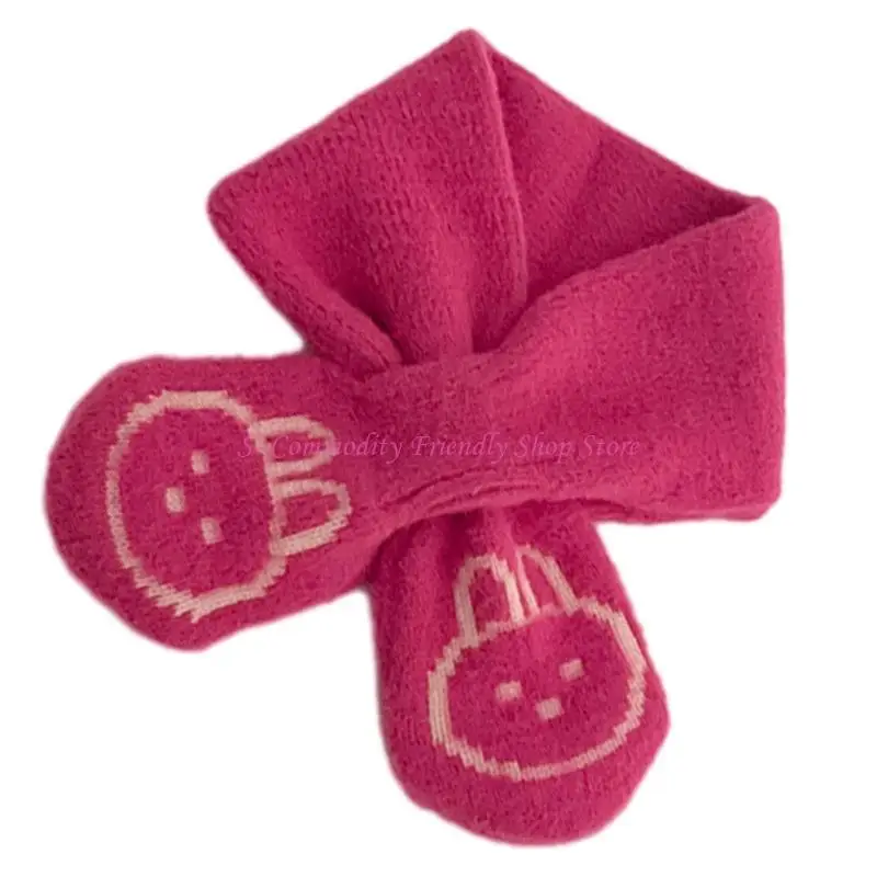 

85AE Cartoon Rabbit Pattern Long Muffler Baby Knitted Neckerchief Winter Warm Scarf