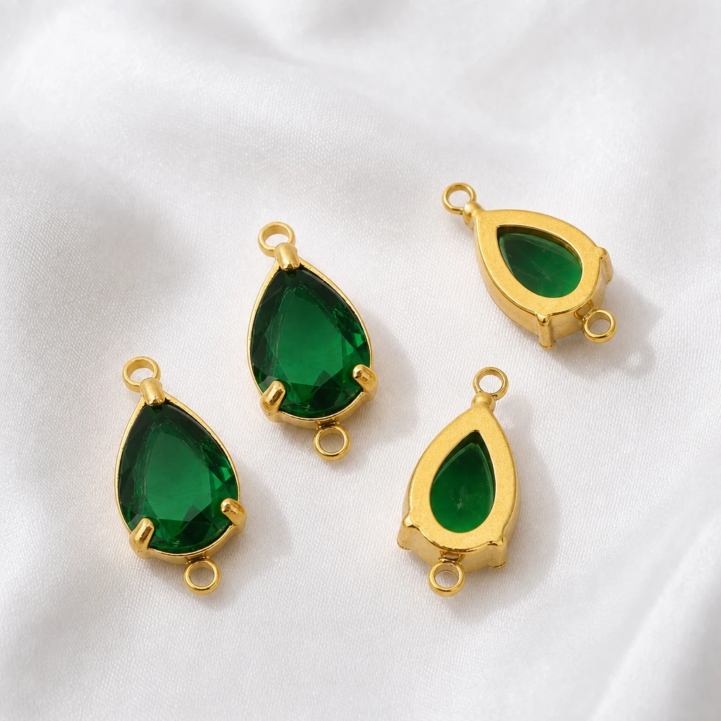 2 Stück 18K Gold Edelstahl Wassertropfen-Anhänger mit Zirkon-Kristallen für Ohrringe, Schmuckanhänger, DIY Vintage Halsketten-Anhänger – Detail 6