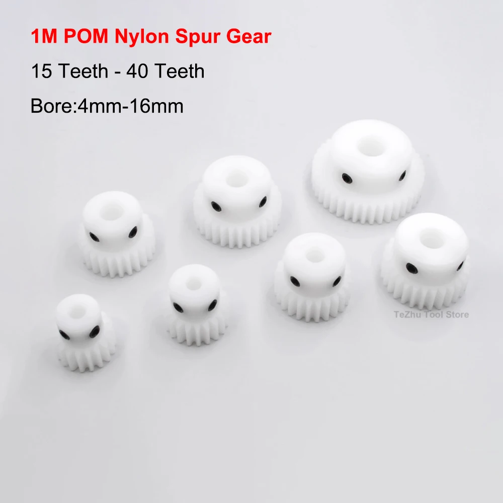 1PCS POM Nylon Spur Gear 1M 15T 16T 18T 20T 22T 24T 25T 26T 28T 30T 32T 33T 35T 36T 38T 40T Gear For Transmission Accessories