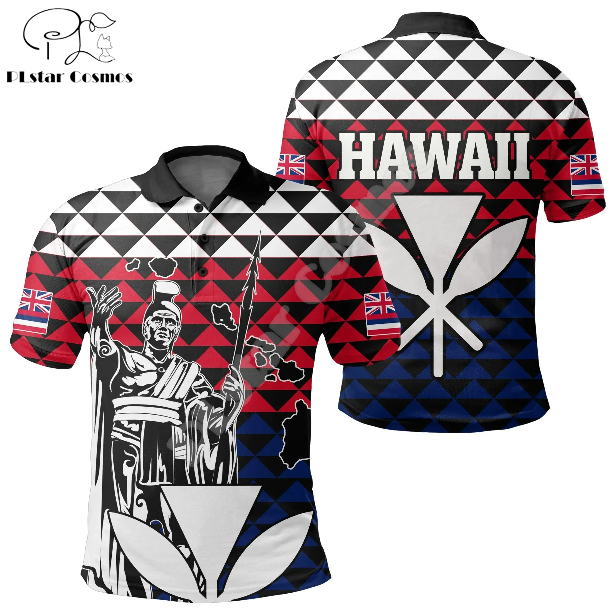 

Polynesian Hawaii Kanaka King Country Flag Tribe Hawaiian Vintage 3DPrint Summer Casual Harajuku Short Sleeves Polo Shirts A