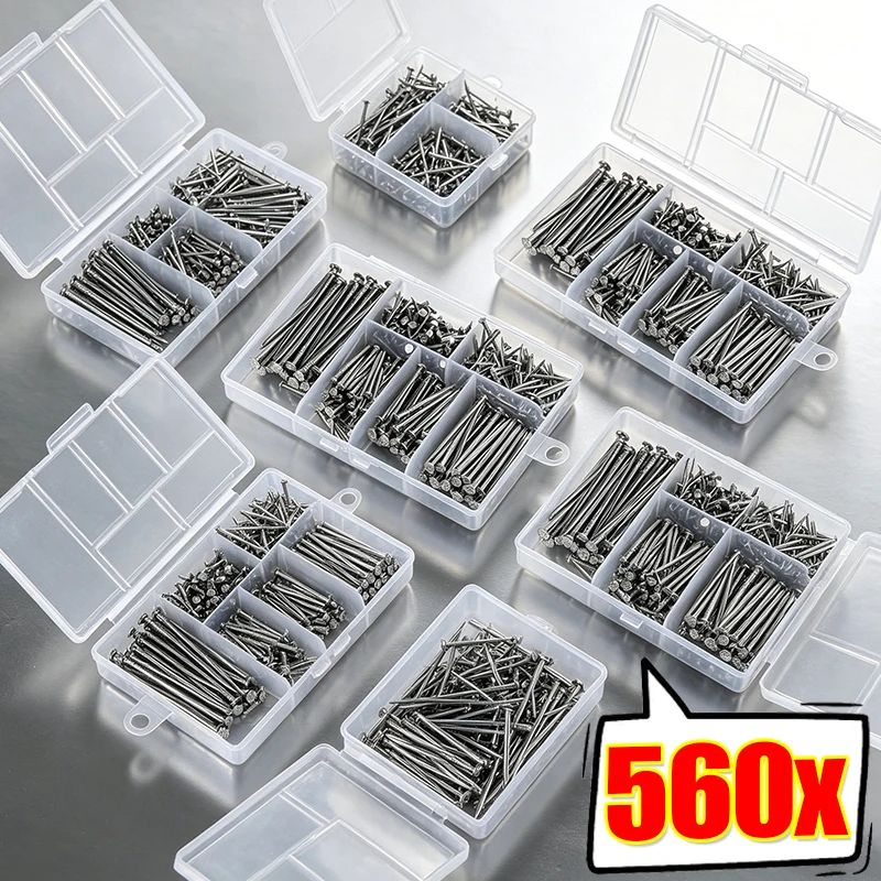 280/560 Uds. Clavos de Acero al Carbono de Cabeza Redonda, Clavos de Alta Resistencia de Cabeza Plana para Colgar Cuadros, Herrajes de Fijación, Clavos para Cemento