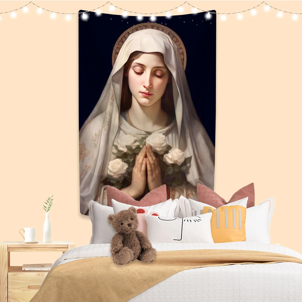 Christianity Art Tapestry Virgin Mary Printed Large Fabric Of Living Room Decor Wall Hanging Background Party Backdrop